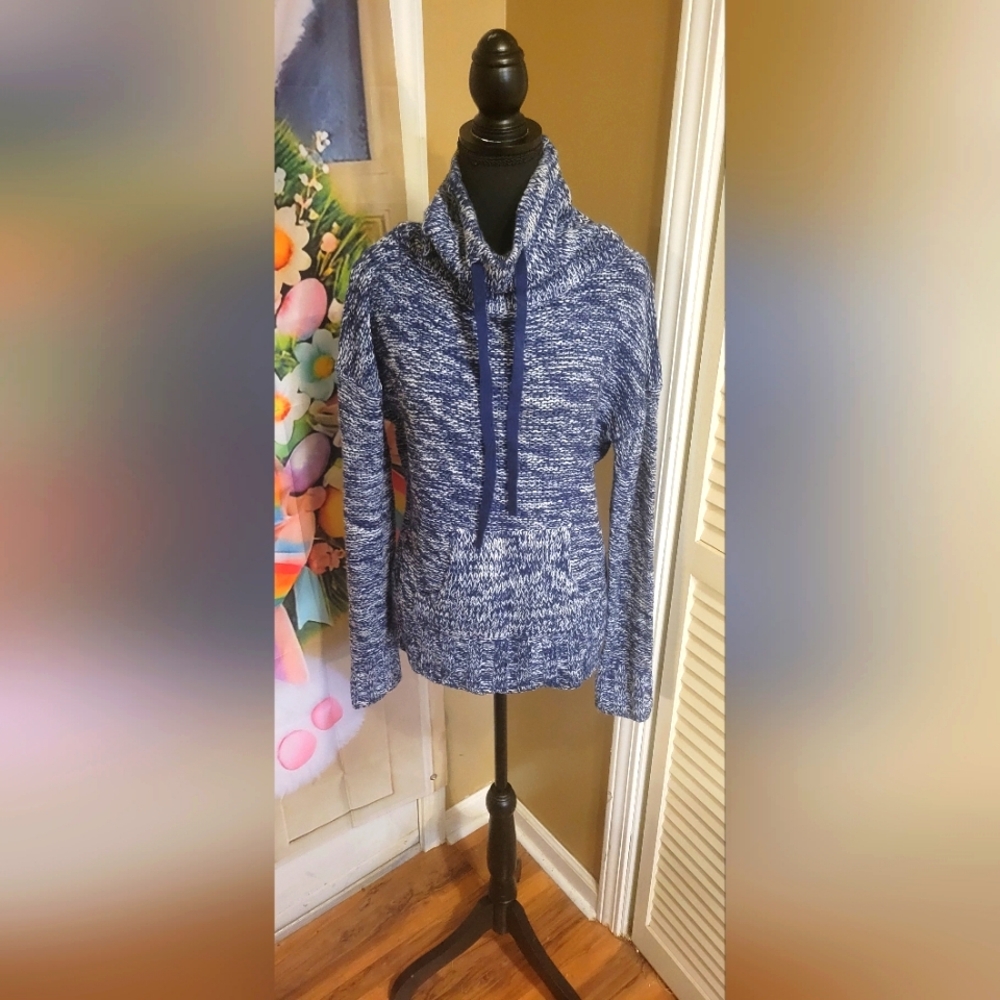 Ladies Rue 21 Blue & White Cowl Neck Sweater, Size Large